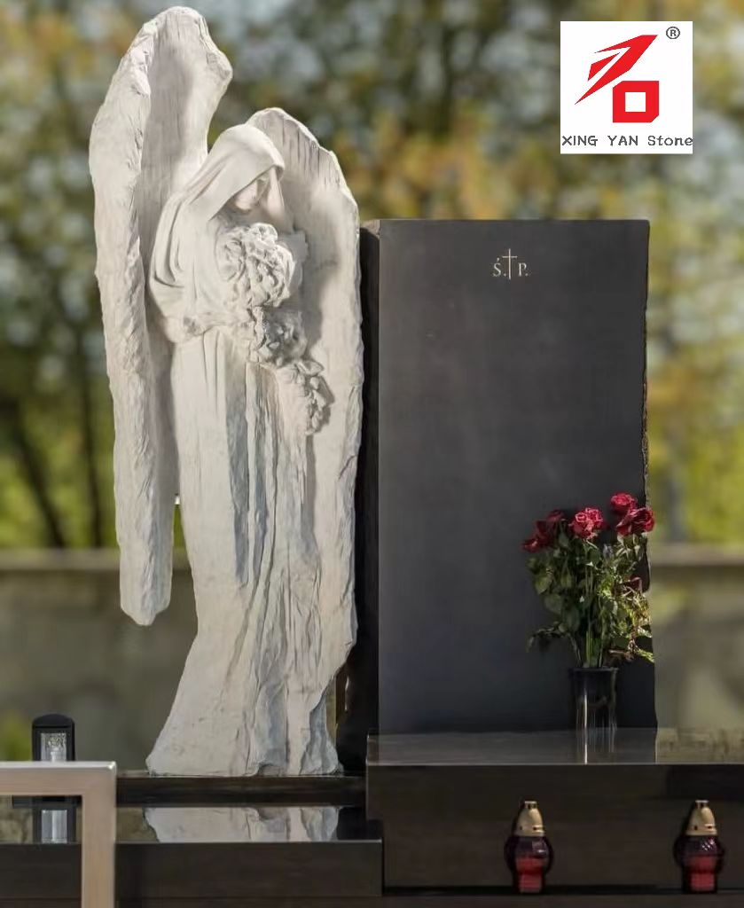 चीन जिंगियन विनिर्माण - एंजेल गले लगाने वाले फूल पत्थर नक्काशी समाधि