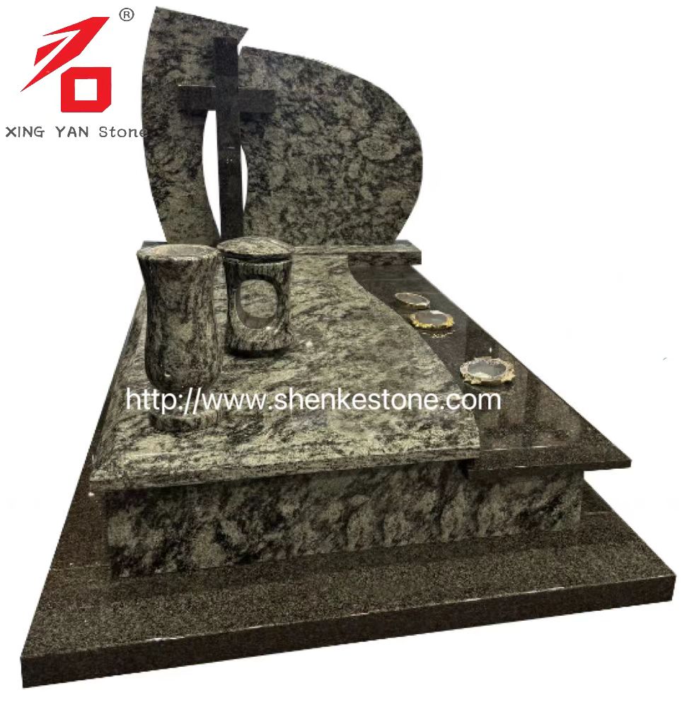 चीनी जैतून ग्रीन ग्रेनाइट अंतिम संस्कार स्मारक (फूलदान के साथ)